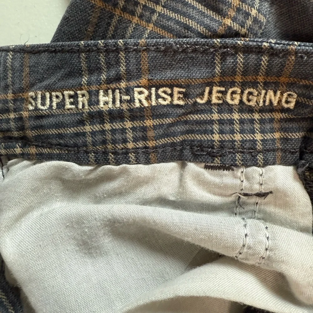 American Eagle Super Hi-Rise Plaid Jeggings Gray/Orange Size 00 Super Stretch